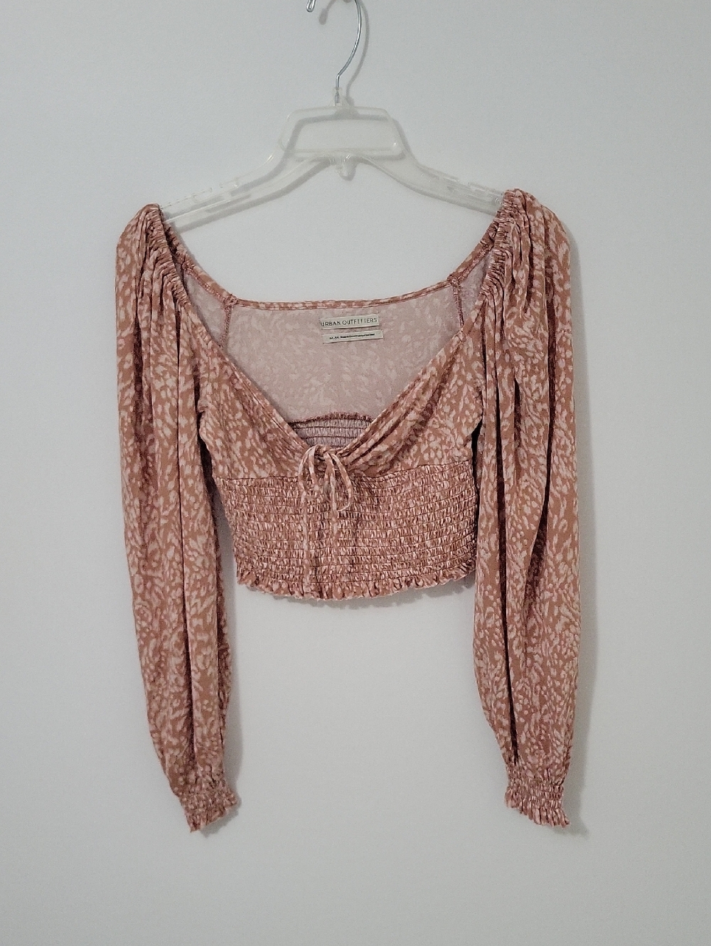 Urban Outfitters Brown Ruched Smocked Peasant Crop Top, Size Medium